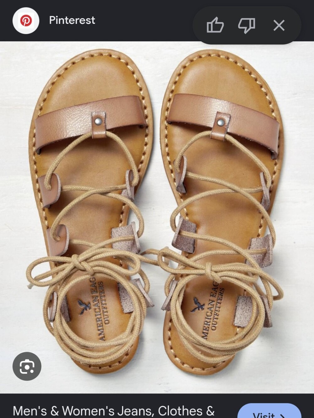 American Eagle Outfitters Tan Leather Lace-Up Sandals Vintage